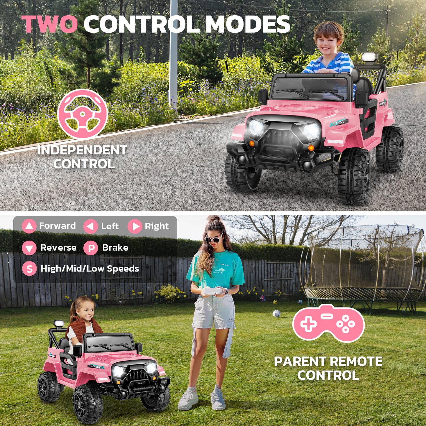 Hikole 12VRide-ons Toys Car w/Parent Control,Wireless Music, Wear-ResistanceWheels, Storage Trunk, Ride on Jeepsfor Boys & Girls