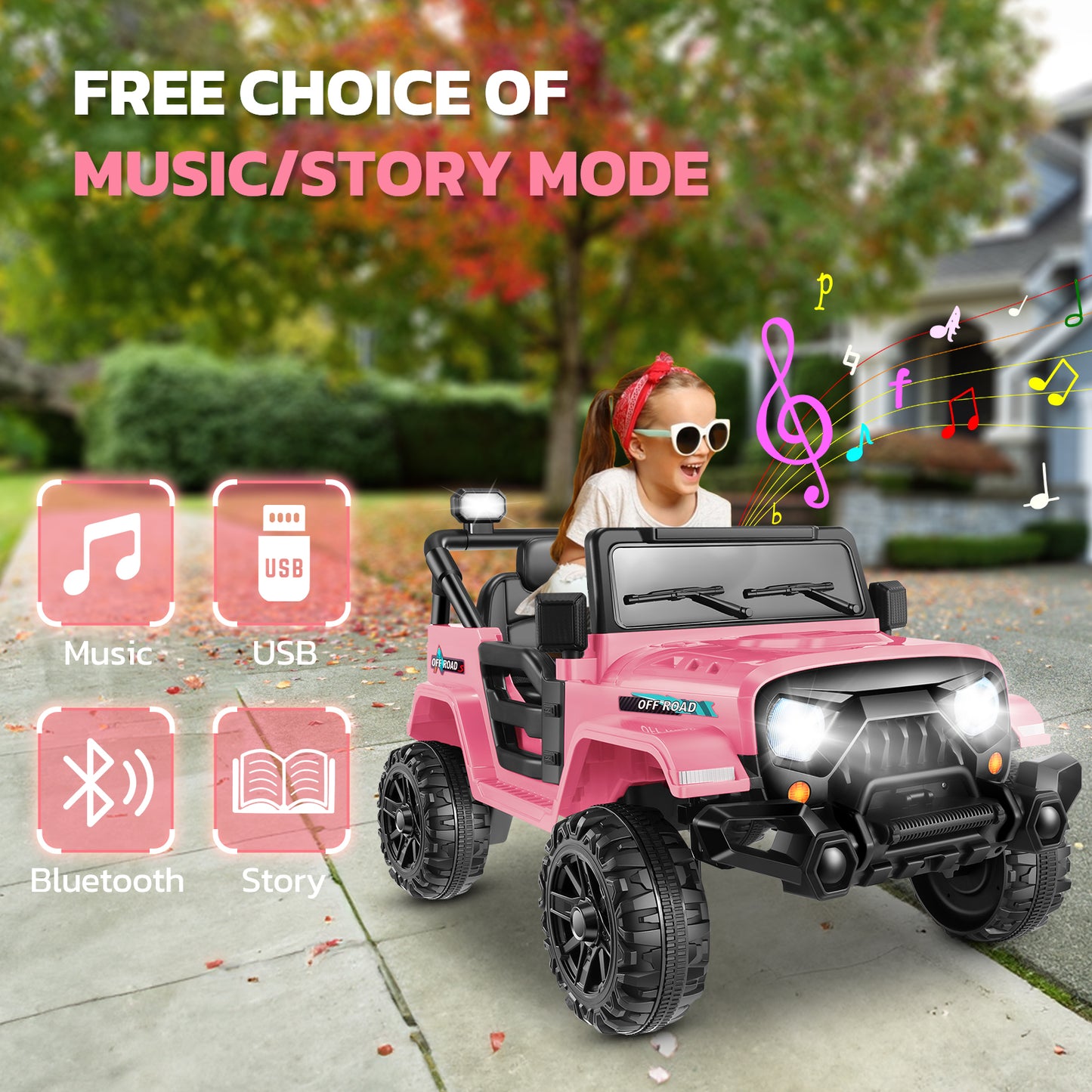 Hikole 12VRide-ons Toys Car w/Parent Control,Wireless Music, Wear-ResistanceWheels, Storage Trunk, Ride on Jeepsfor Boys & Girls