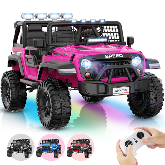 Hikole 24V XL 2-Seater Electric Ride-On Car for Kids – Wide 20” Seat, Parent Remote, LED Lights & Music,Spring Suspension